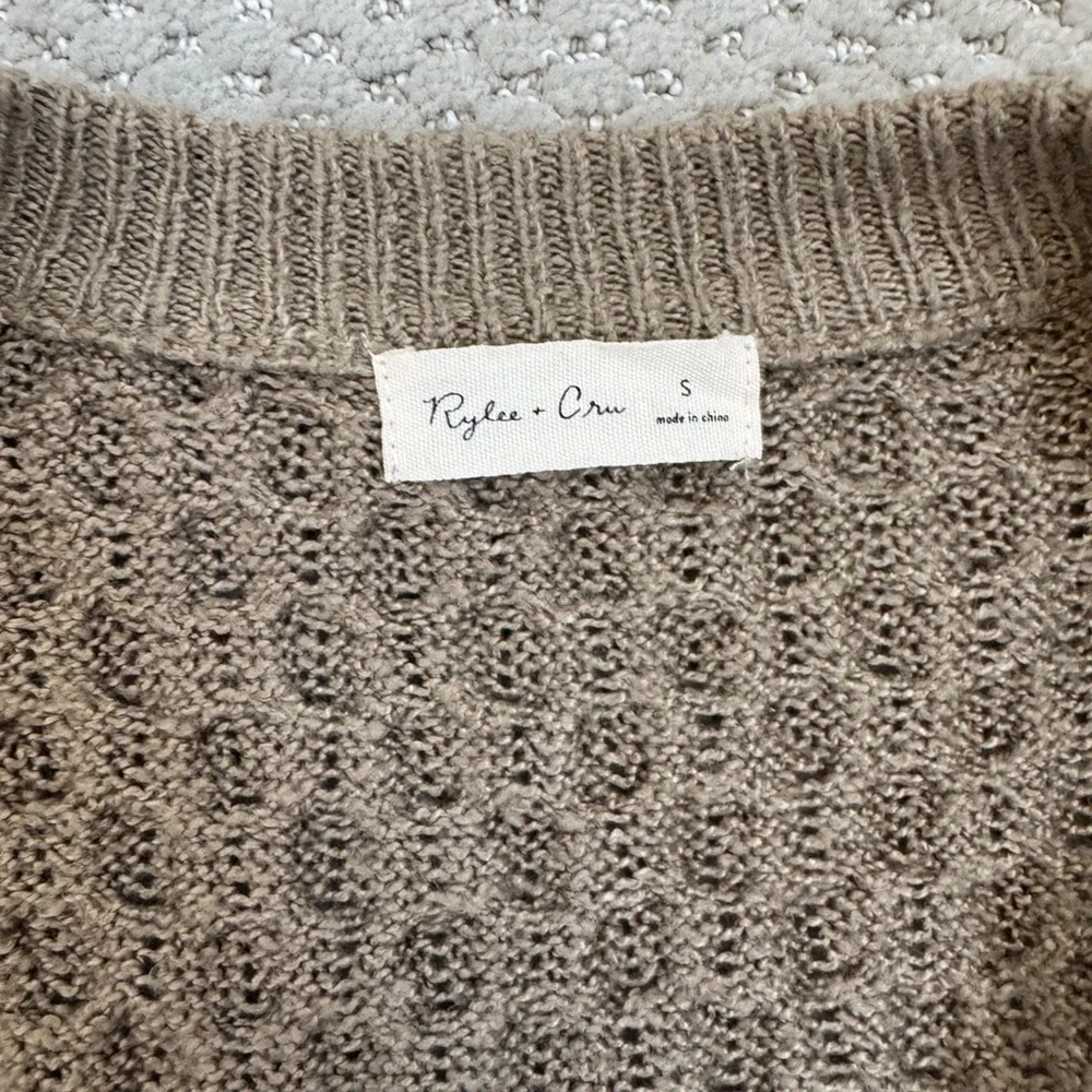 Rylee + Cru Textured Knit Open Front Cardigan Sweater Taupe Size S - Picture 4 of 8